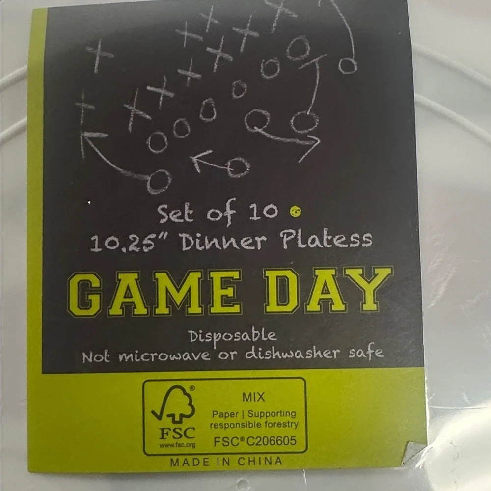 Game day set of 10 plastic disposable football plates